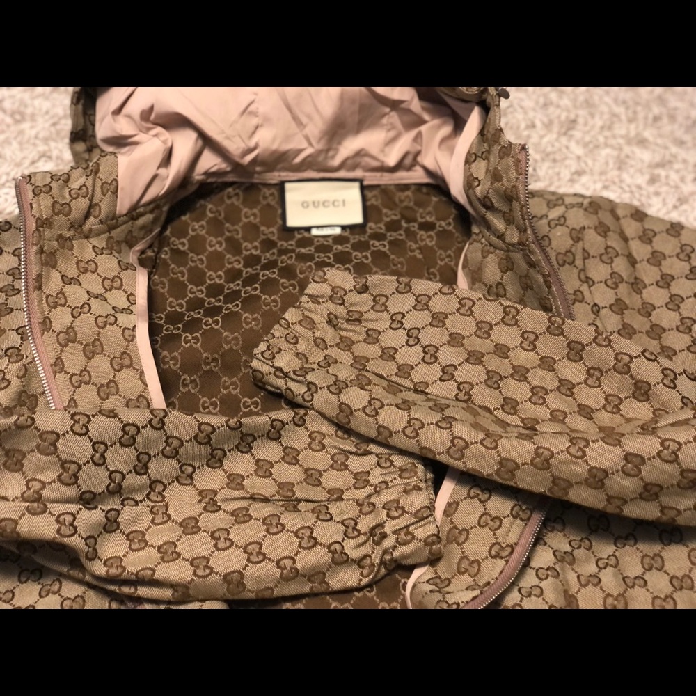 Canvas print hooded Gucci jacket